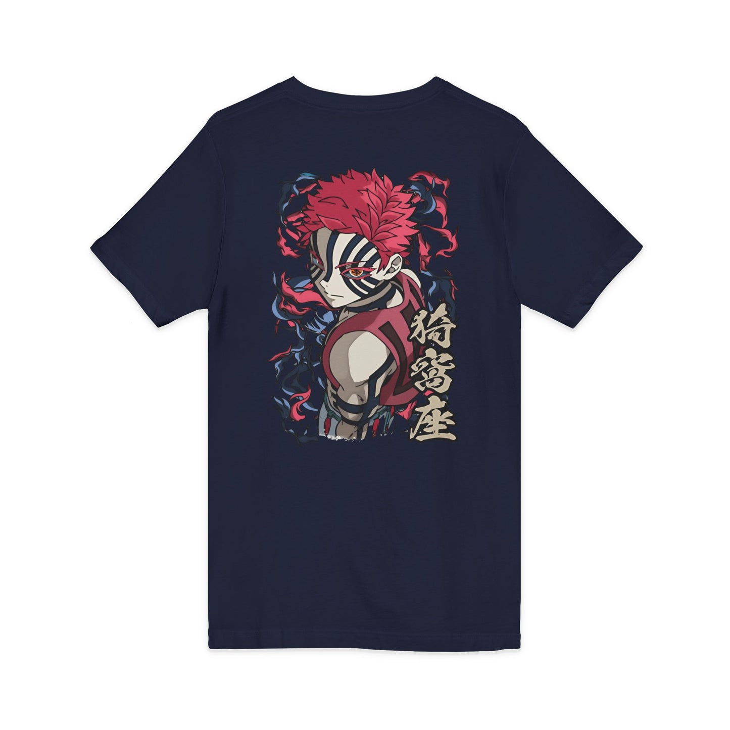 Samurai Masked Warrior V-Neck Tee — Japanese Kanji Back Graphic