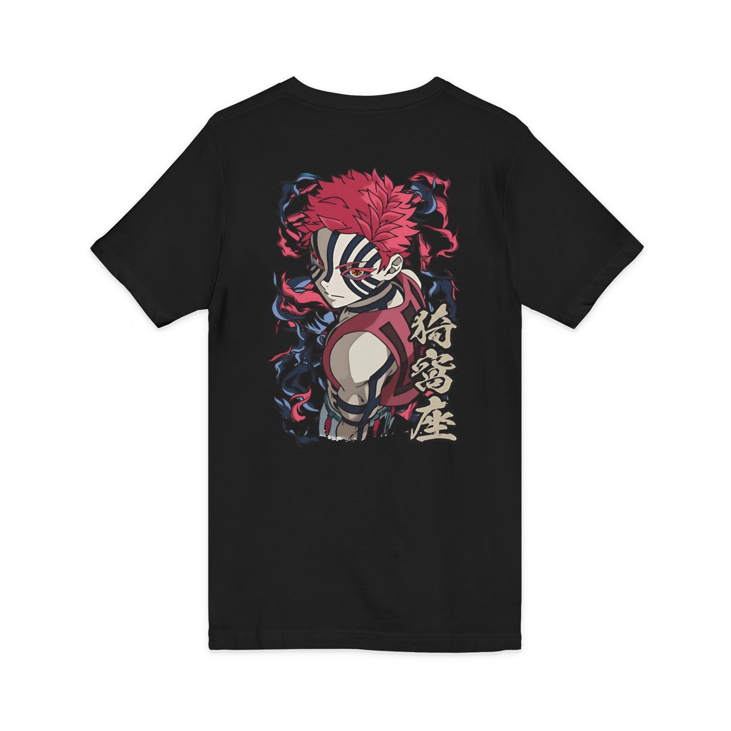 Samurai Masked Warrior V-Neck Tee — Japanese Kanji Back Graphic