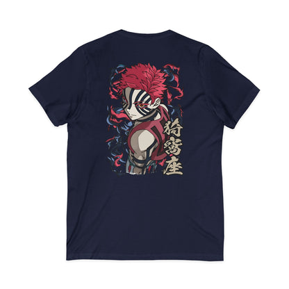 Samurai Masked Warrior V-Neck Tee — Japanese Kanji Back Graphic