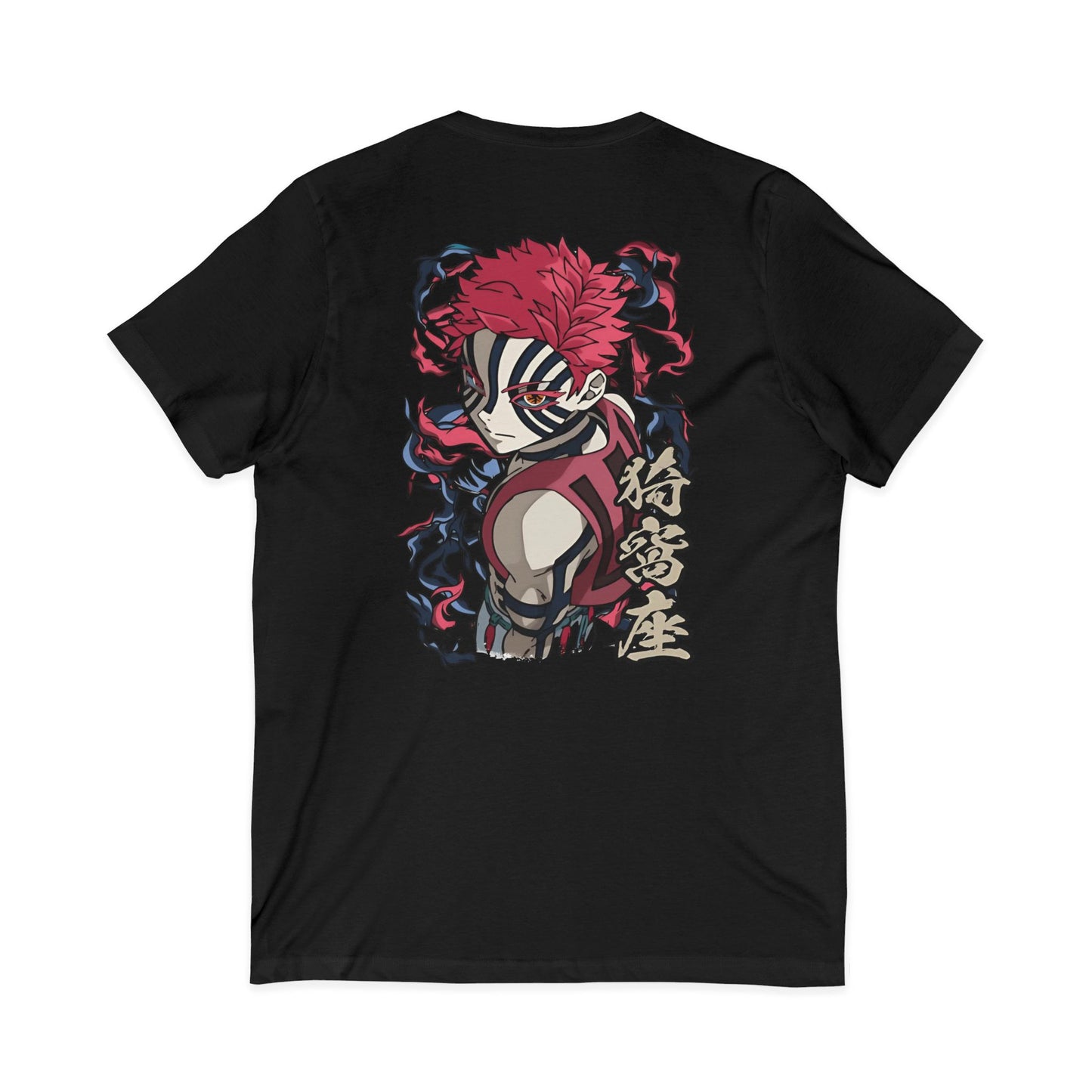 Samurai Masked Warrior V-Neck Tee — Japanese Kanji Back Graphic