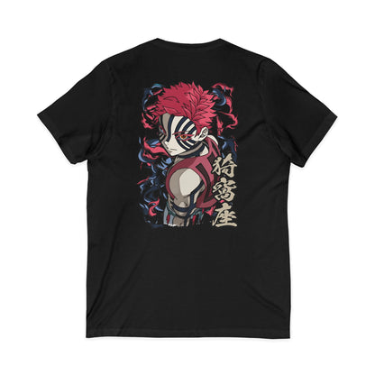 Samurai Masked Warrior V-Neck Tee — Japanese Kanji Back Graphic